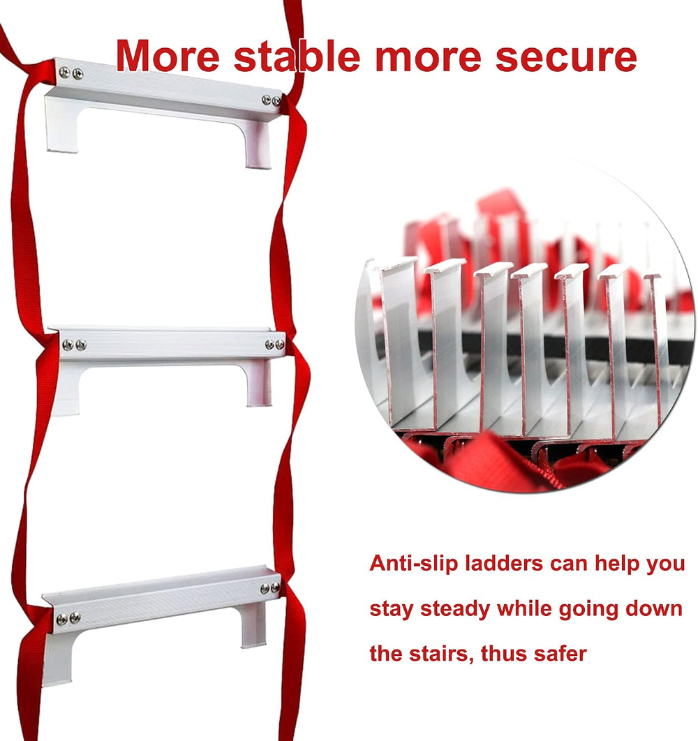 2 Story Fire Escape Ladder, Safety Ladder with Anti-Slip Rungs, Portable Emer...