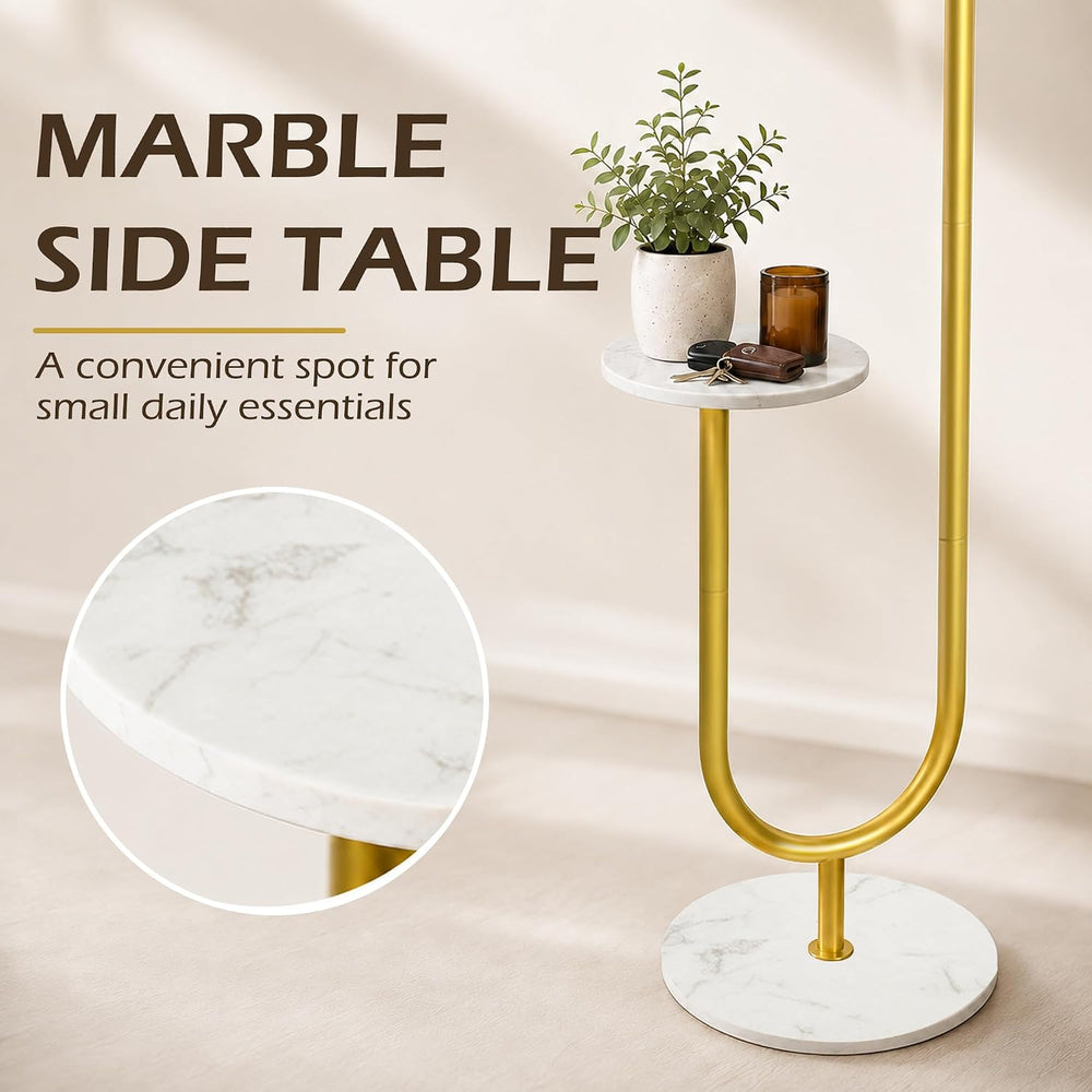Metal Coat Rack Freestanding, Marble Table & Base, 6 Hooks (Gold)