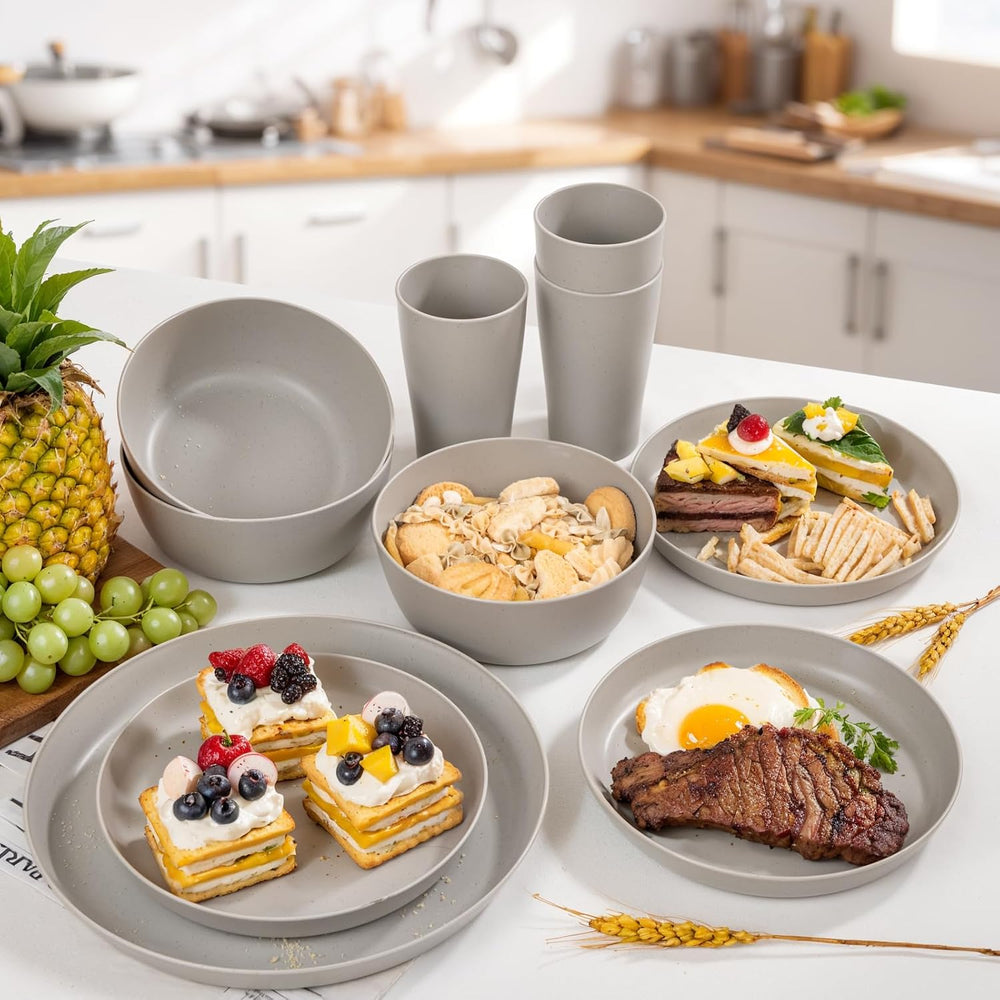 EjonirInjonir 24Pcs Shatterproof Wheat Straw Dinnerware Sets for 6 Home