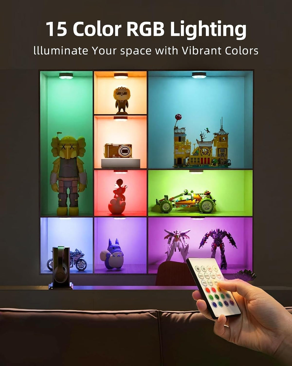 EZVALO RGB Under Cabinet LED Puck Lights with Remote, Motion Sensor Lights