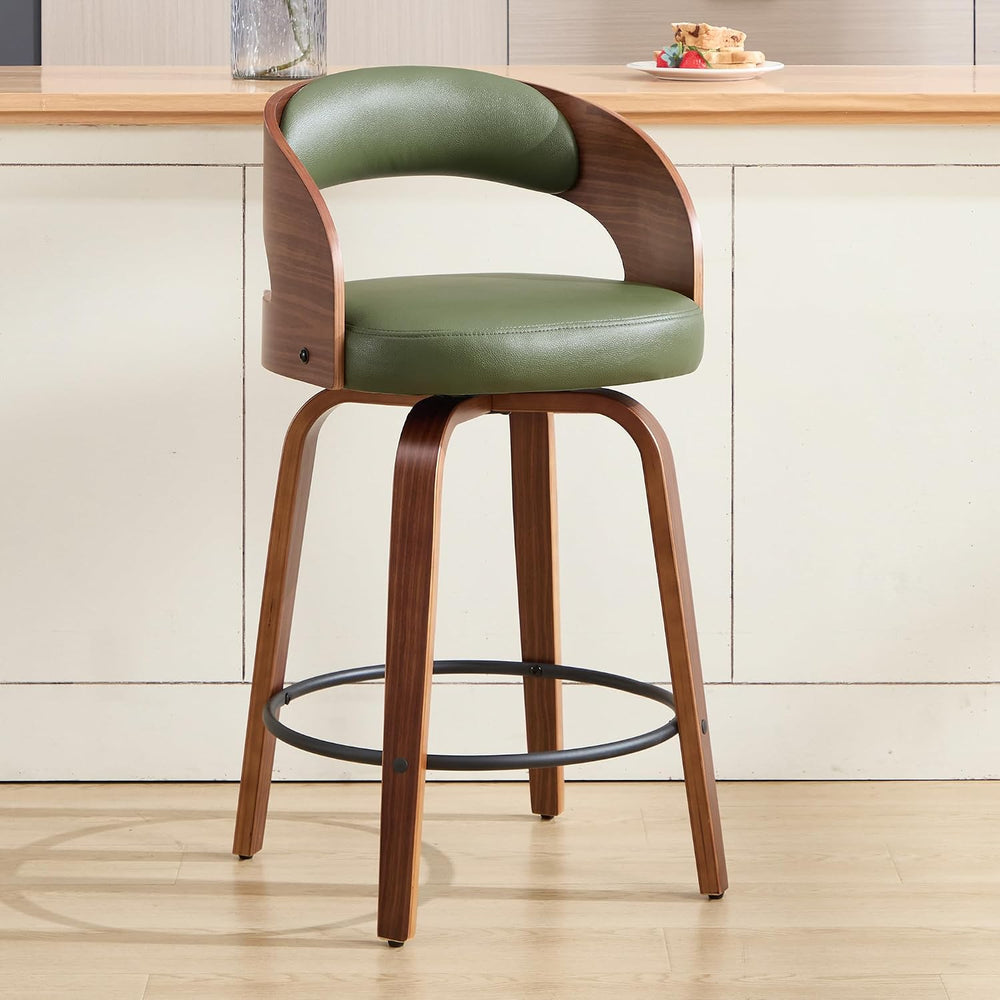 Swivel Bar Stools Set of 2,26" Faux Leather Upholstered Counter Height B...