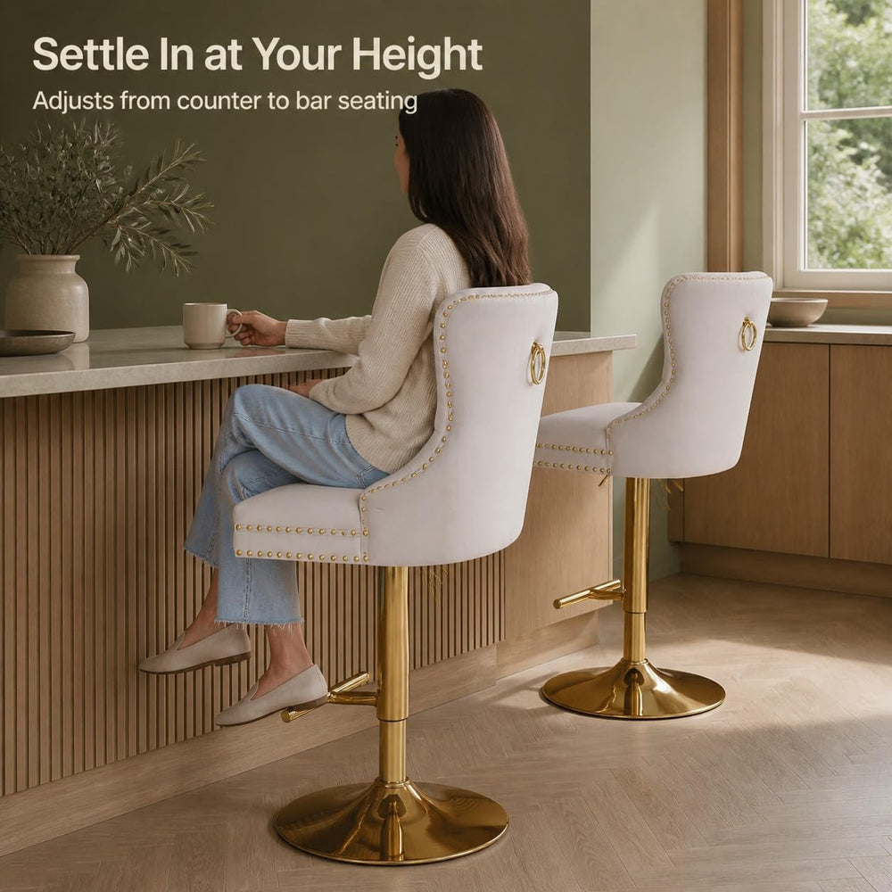 Beige Modern Swivel Bar Stools Set of 4, Velvet Counter Height Bar Stools for...