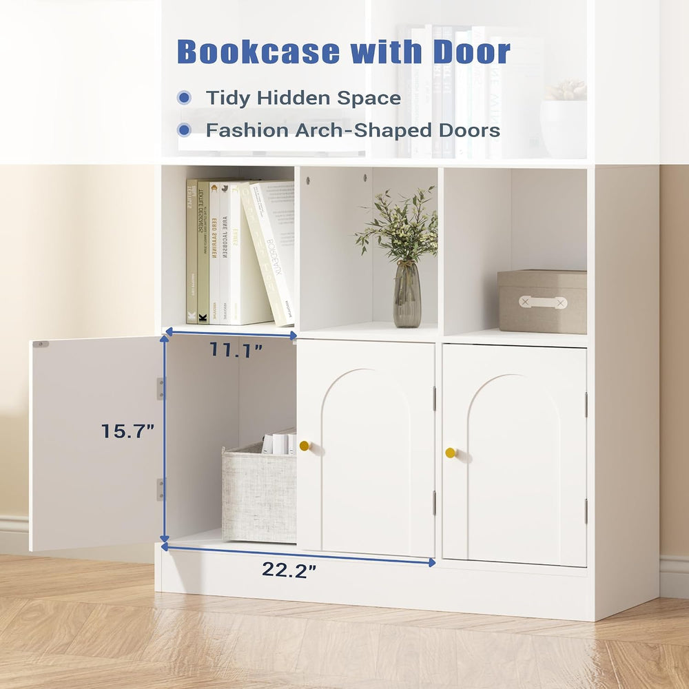 Housoul 71" Tall Bookshelf, Bookcase with 10 Cubes and 3 Doors, White