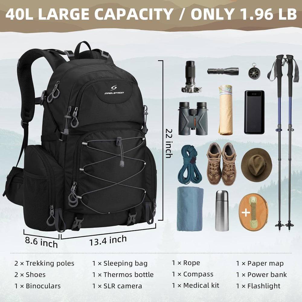 Maelstrom 40L Waterproof Hiking Backpack, Lightweight Travel Daypack