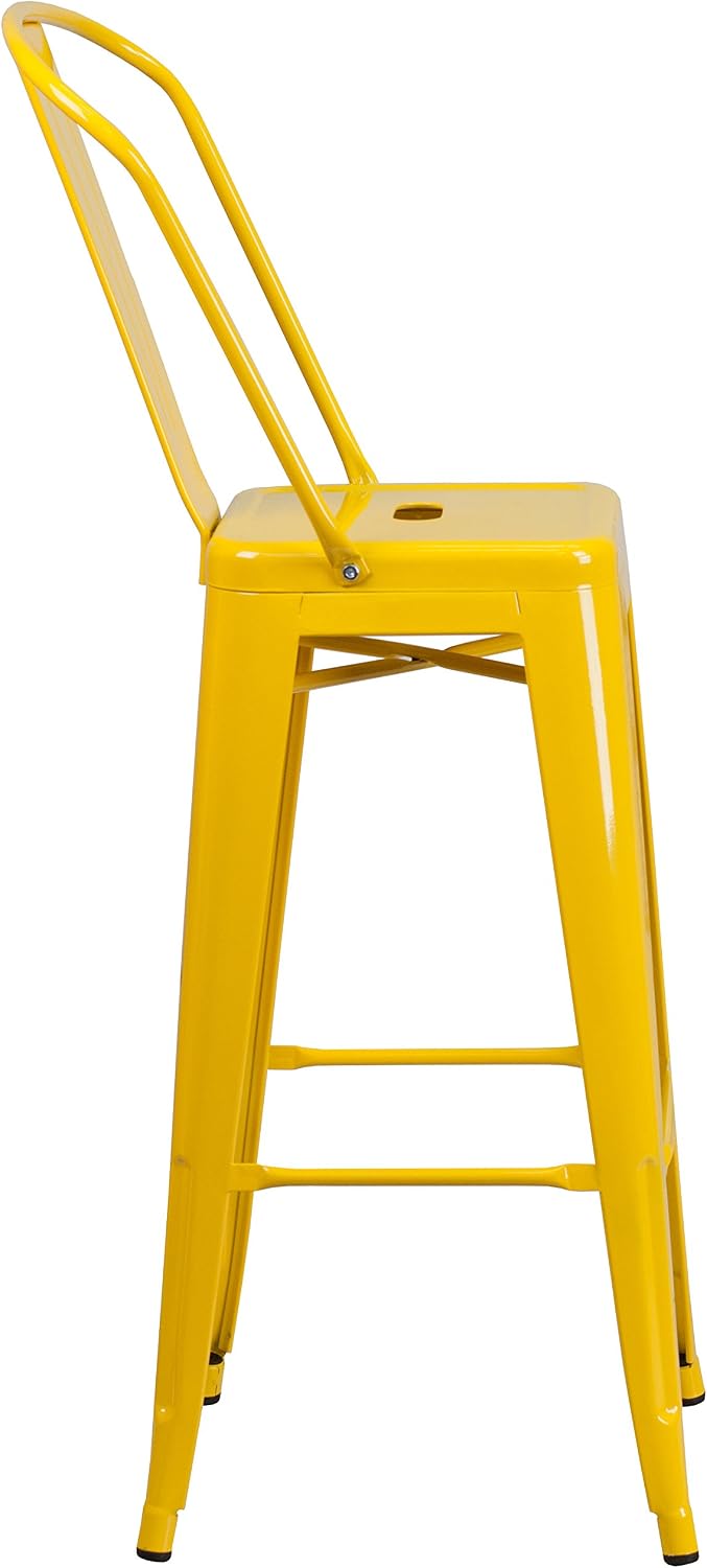 EMMA + OLIVER 30" H Yellow Metal Barstool with Back