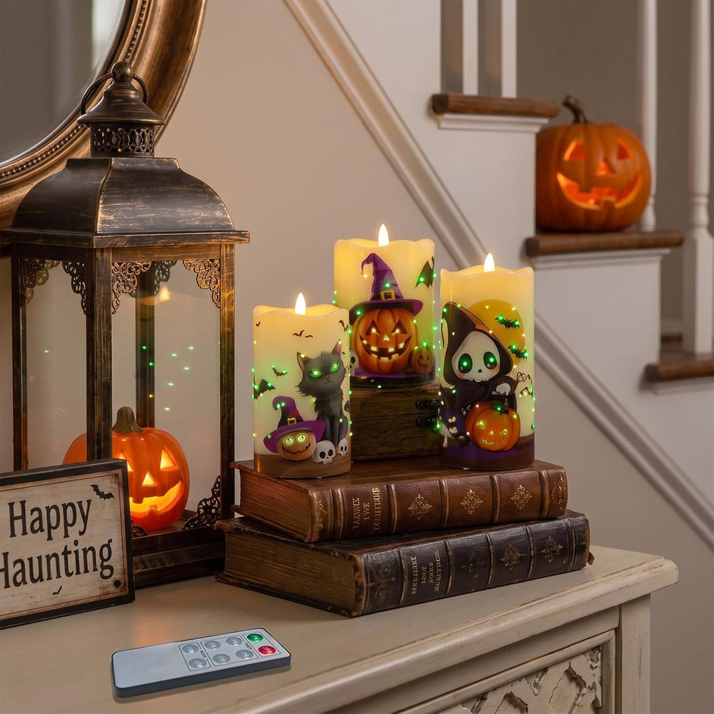 Halloween Flameless Candles, Battery Operated Candles with Remote