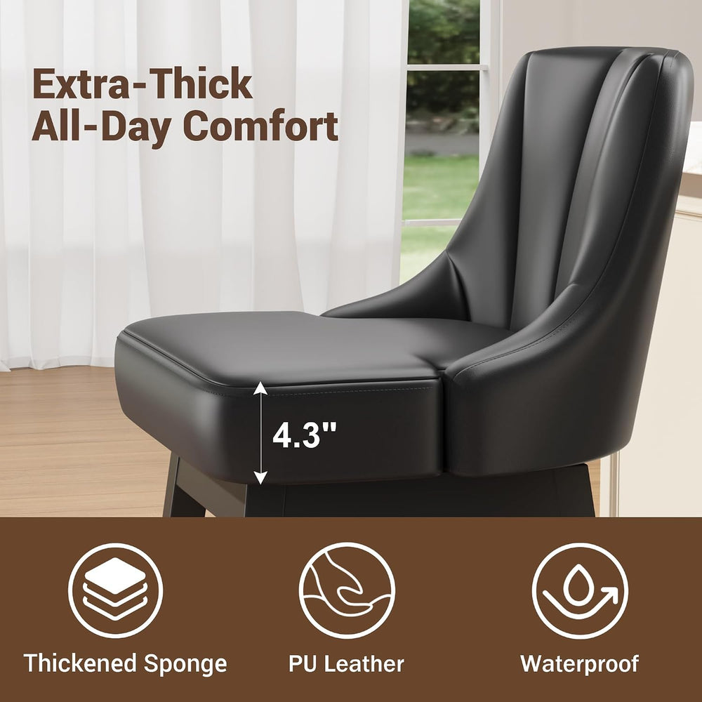YaFiti 26" Swivel Bar Stools Set of 2 with Back & Wood Legs, Leather...