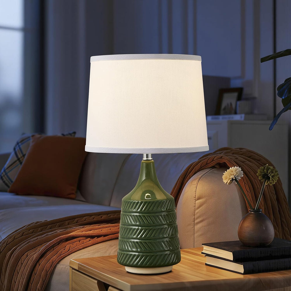 Green Ceramic Table Lamps Set of 2, 18.5" Modern Bedside Lamps for Night...