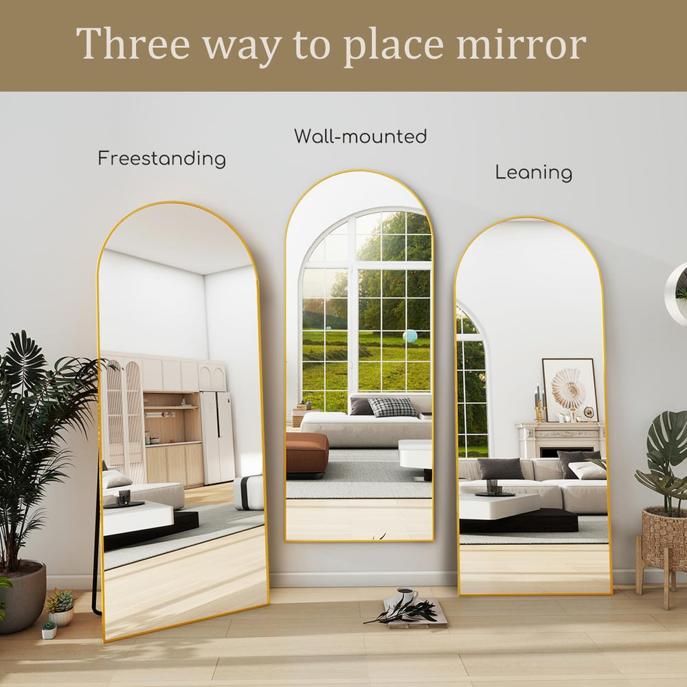 Full Length Mirror, 71″x30″Arched Large Floor Body Mirror (Gold)