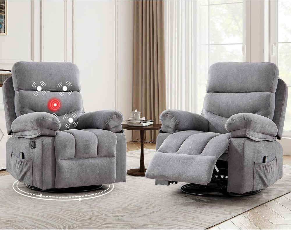 ANJ 360° Swivel Rocker Recliner Chair Set of 2 with Massage &Heating, Che...