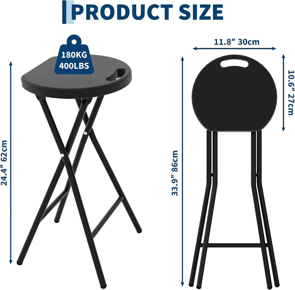 Garvee Folding Stool with Handle 24 Inch Tall 400lbs Capacity, 2 Pcs Black