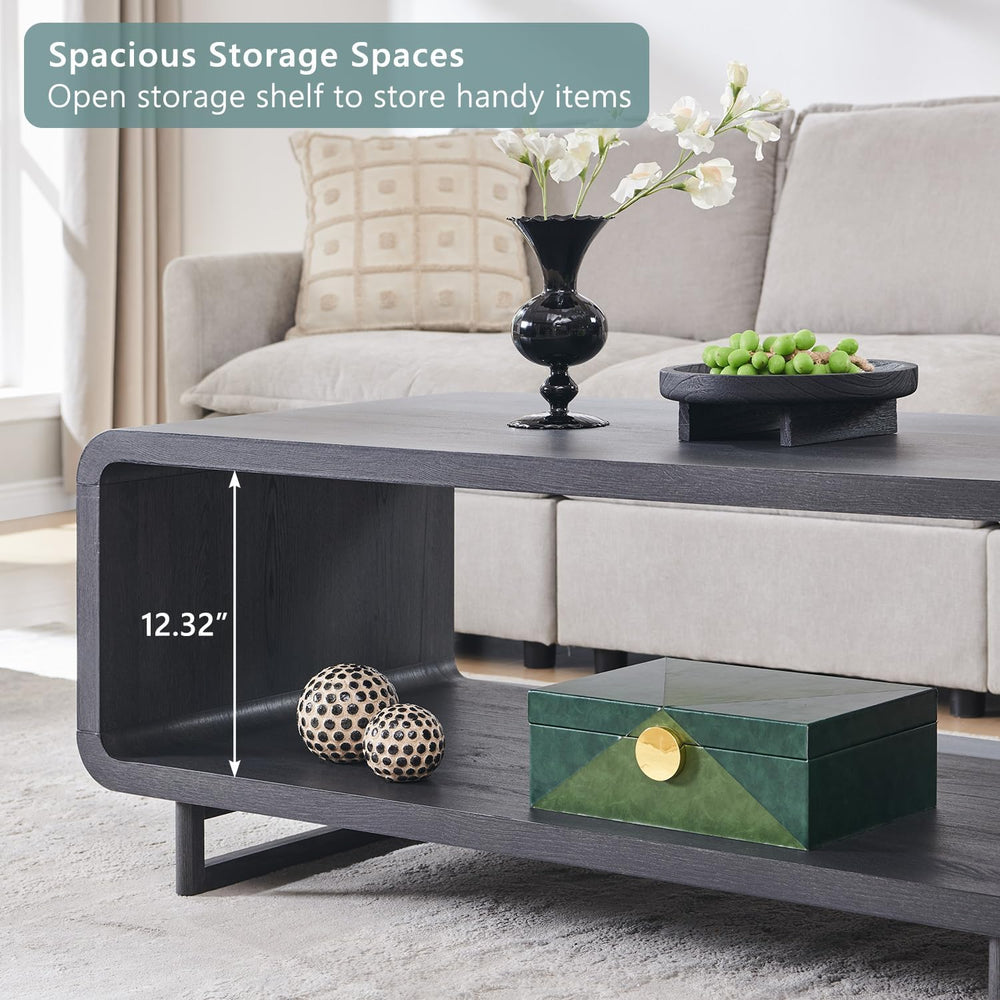 IFGET 48" Modern Coffee Table, 2-Tier Curved Center Table, Dark Grey