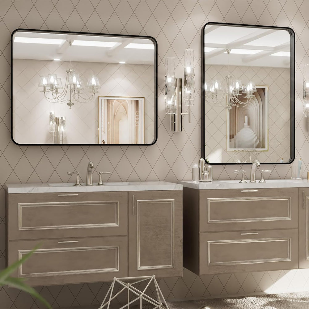 LOAAO 24X32 Inch Black Metal Framed Bathroom Mirror
