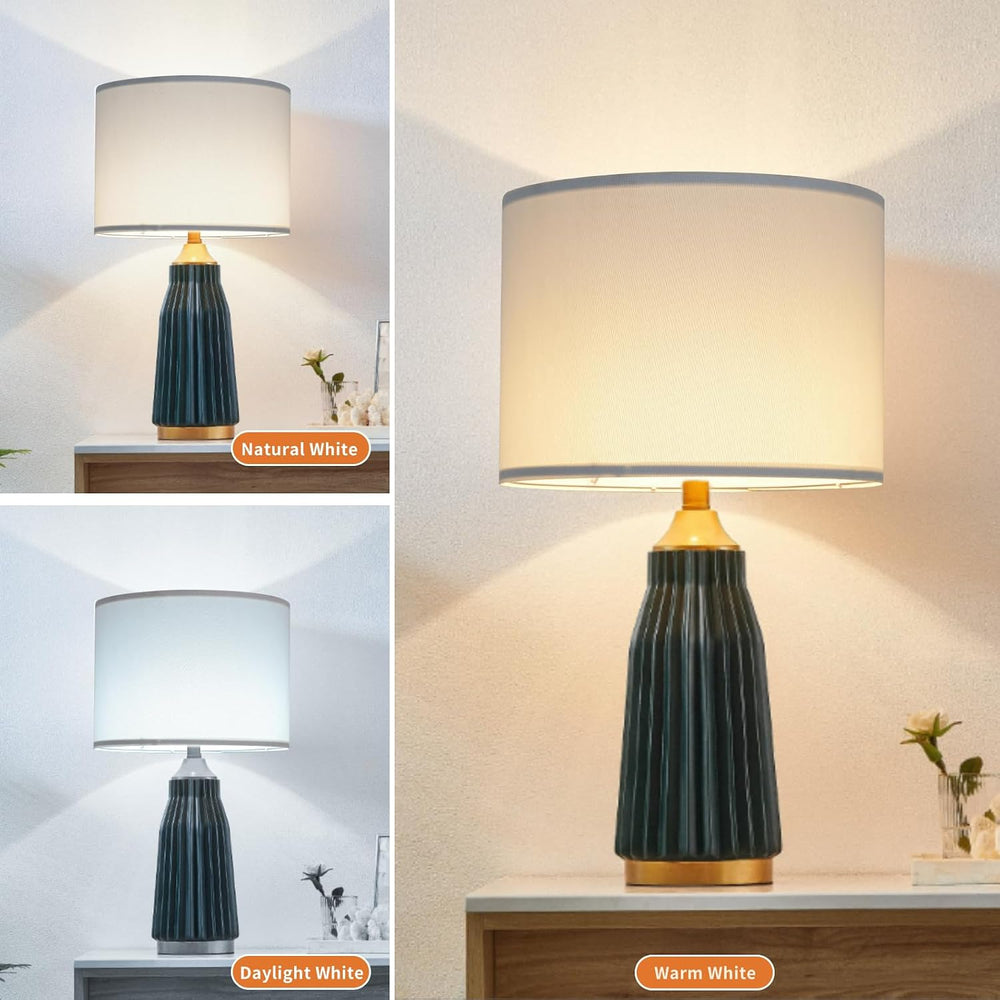 White Lamp shades Set of 2, Drum Tall LampShades 13" Top x 13" Bott...