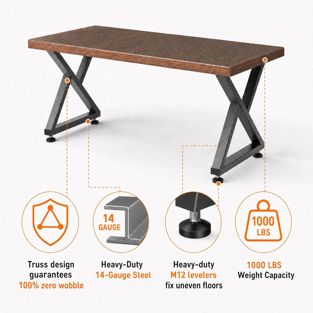 28" Heavy Duty X-Frame Metal Dining Table Legs, 28x24, Set of 2