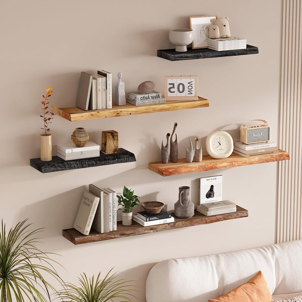 SAUMONIERES Live Edge Floating Shelves for Bedroom Living Room Wall Mounted S...