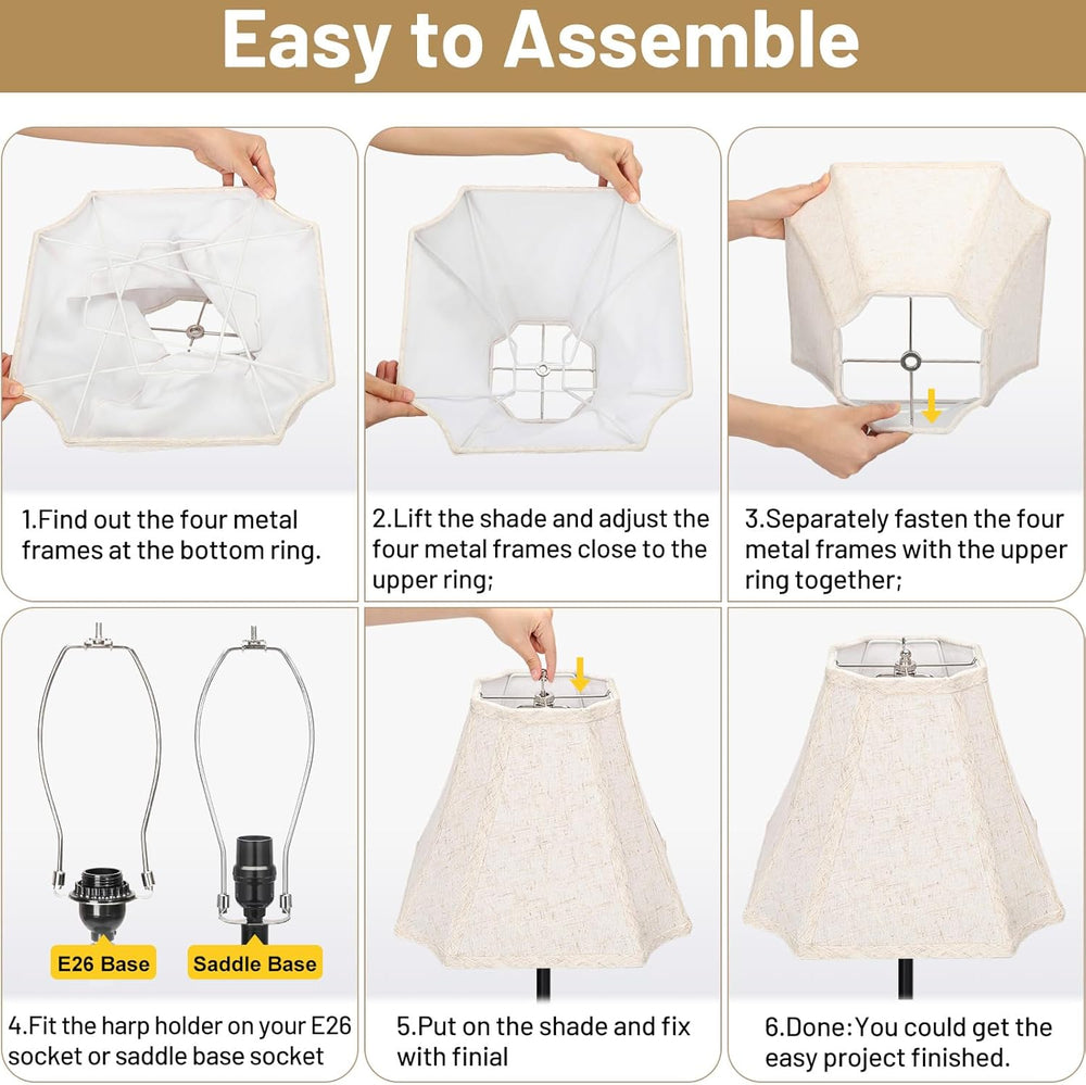 Square Cut Corner Bell Lamp Shades Set of 2, 6.5" x 13"x 10.5"...