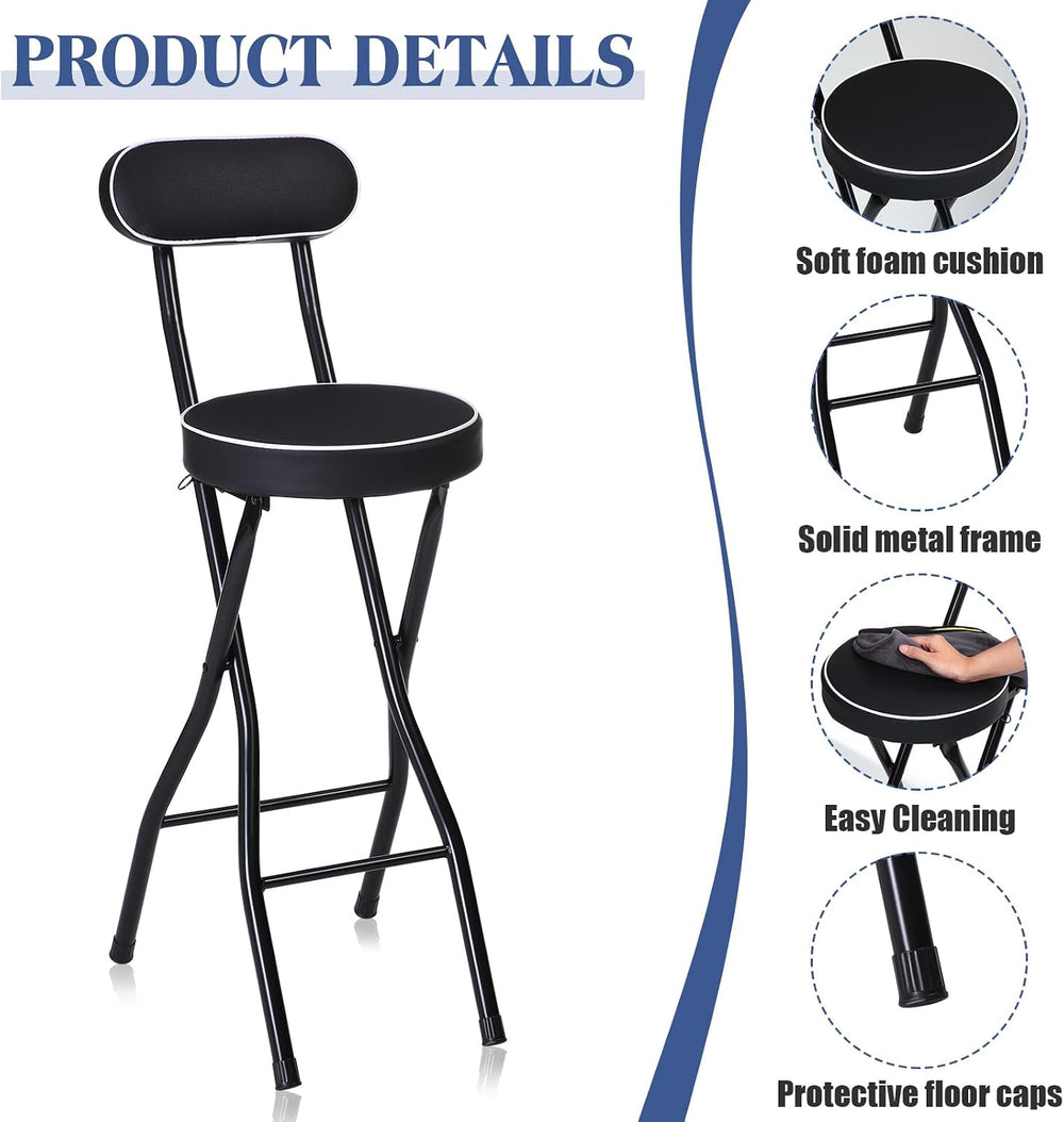 Thyle 1 Pcs 27.5 Inch Folding Bar Stool with Backrest, Cushioned Seat