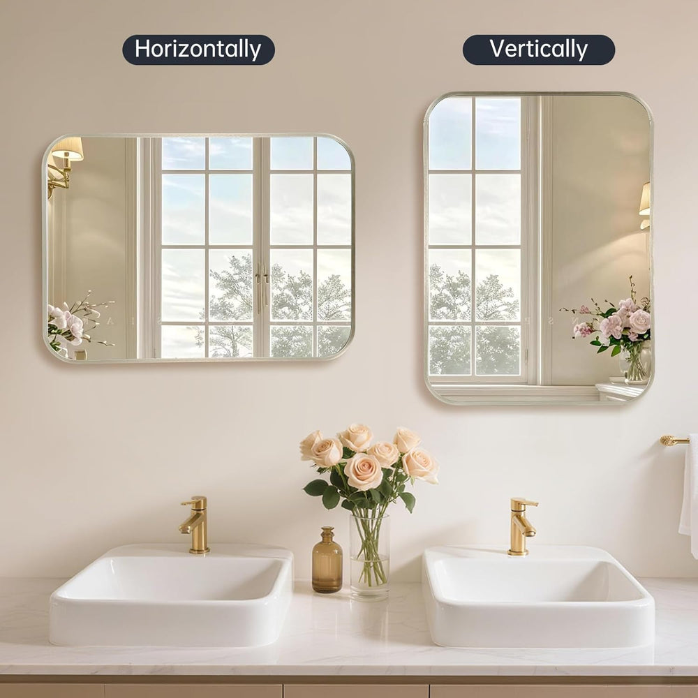 Brushed Nickel Bathroom Mirror for Over Sink, 30"x36" Aluminum Fram...