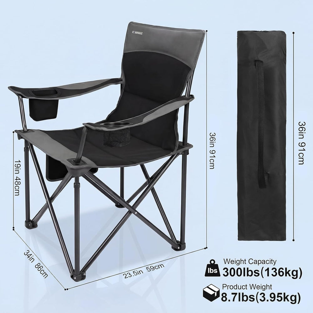 Oversized Camping Chair for Adults - 2 Pack Padded Lawn Chairs with Cup Holde...