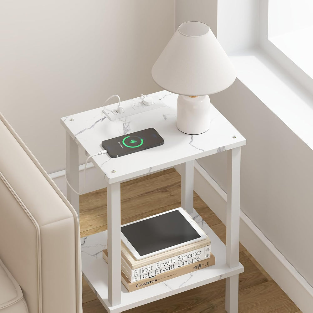 TUTOTAK End Table with Charging Station, Side Table Set of 2, Nightstand