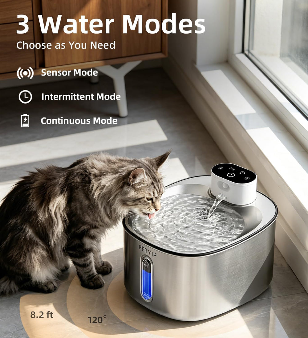 Wireless Cat Water Fountain Stainless Steel,135fl-oz/4L Battery Operated Auto...