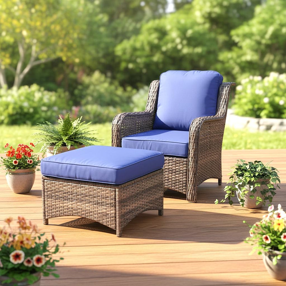 2 Pieces Patio Wicker Furniture Set, High Back Wicker Single Patio Chair Set ...