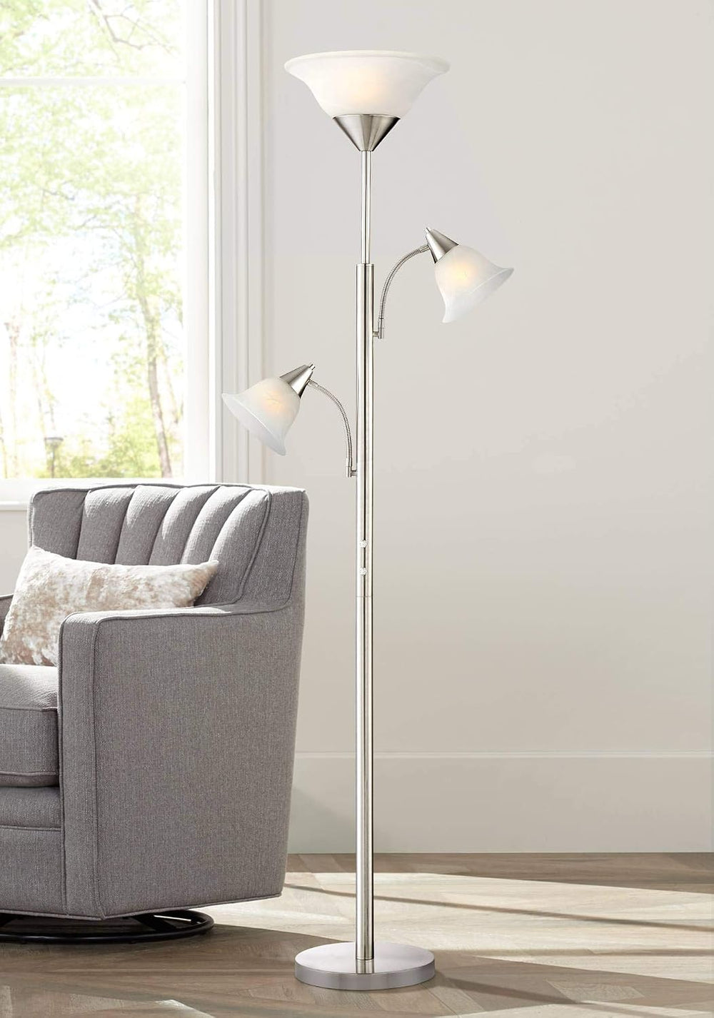 Riordan 71 1/2" Tall Nickel 3-Light Tree Torchiere Floor Lamp