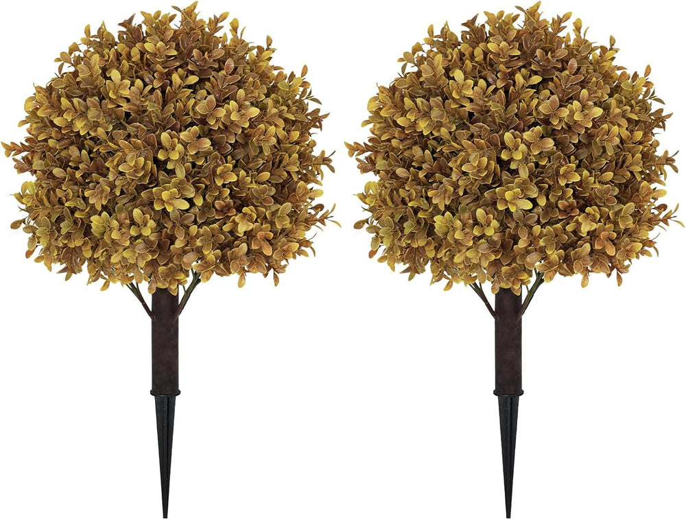 24" Artificial Outdoor Fall Plants, Boxwood Topiary Bushes Shrubs Set of 2