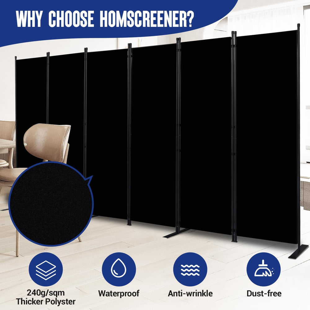 6 Panel Folding Privacy Screen, 11ft W x 6ft H Partition Room Divider Panel
