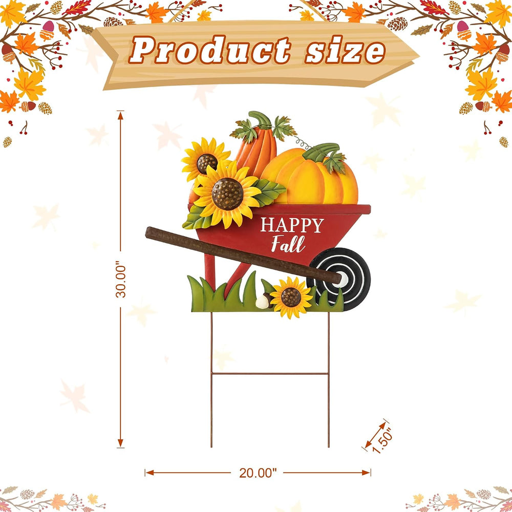Glitzhome 30" H Fall Metal Wheel Barrow Pumpkin Yard Stake/Hanging Wall ...