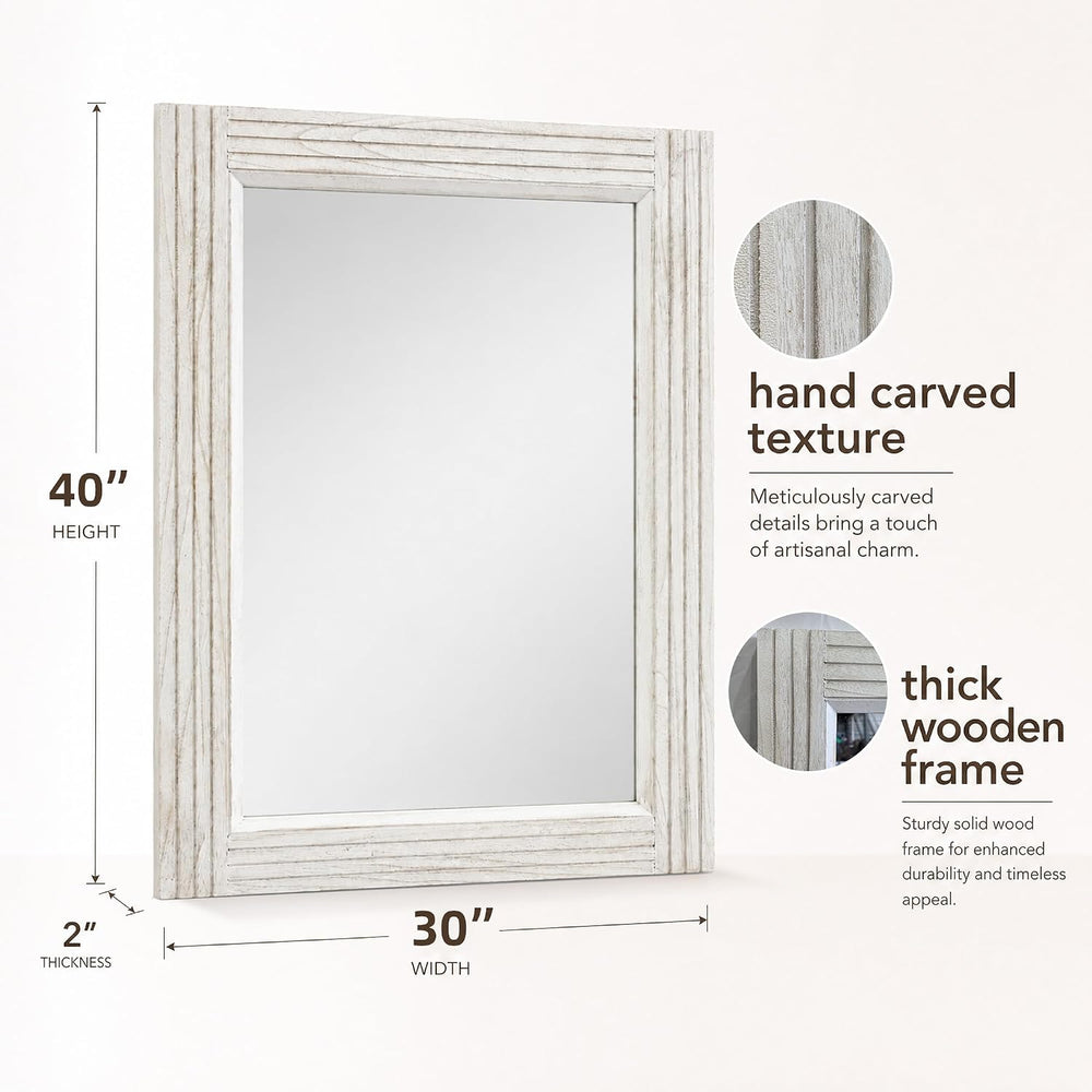 40"x30" Wood Framed Rectangle Farmhouse Rustic Wall Mirror, White