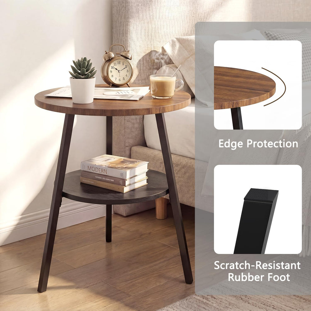 Small Round Side Table, End Tables Living Room, Walnut