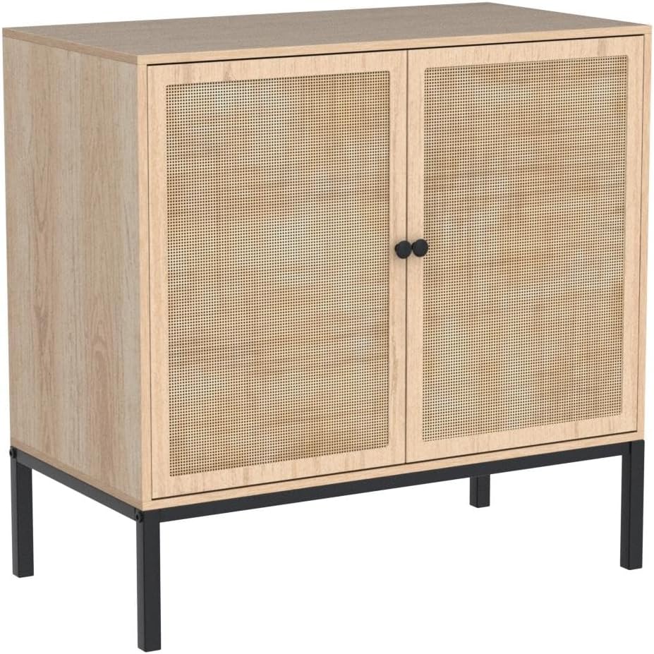 Yechen Set of 2 63" Sideboard Cabinet with Natural Rattan Doors, Buffet ...