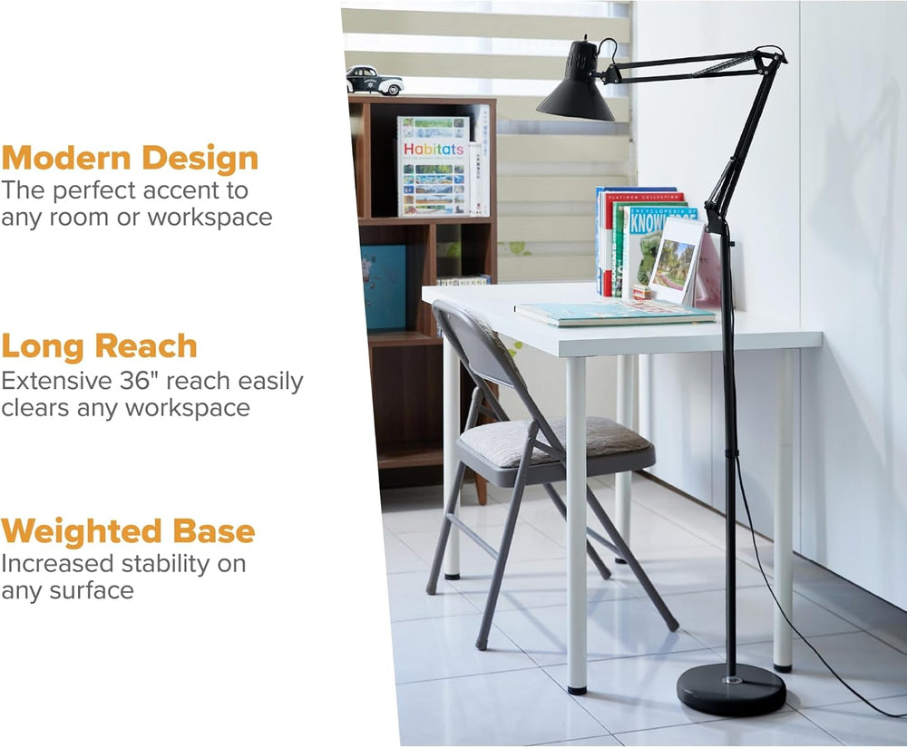 Bostitch Office VLF100F Swing Arm Metal Floor Lamp, 72" Tall with Multi-...