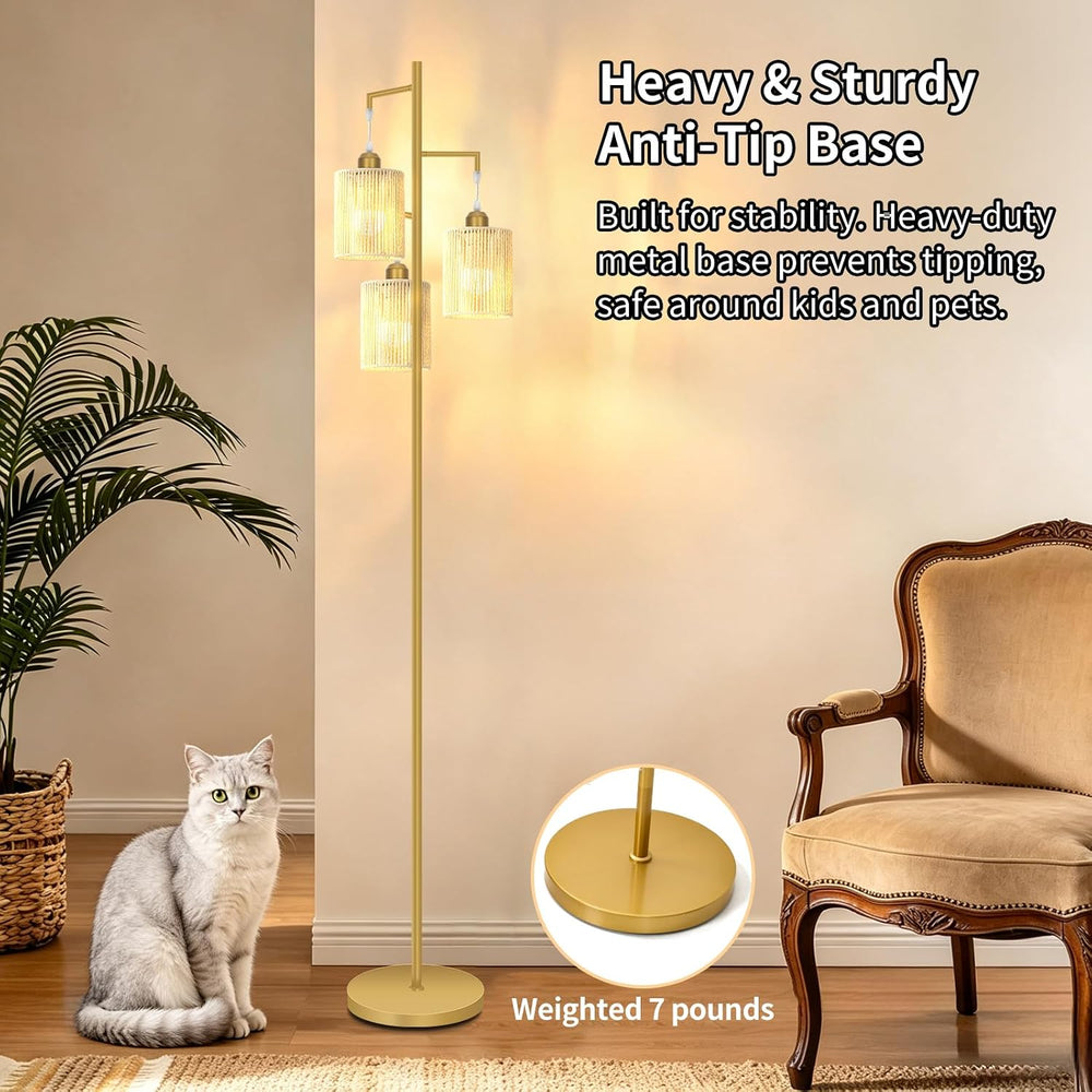 Hotsonic 72" Remote Boho Rattan Tree Floor Lamp, Tall Dimmable Industria...