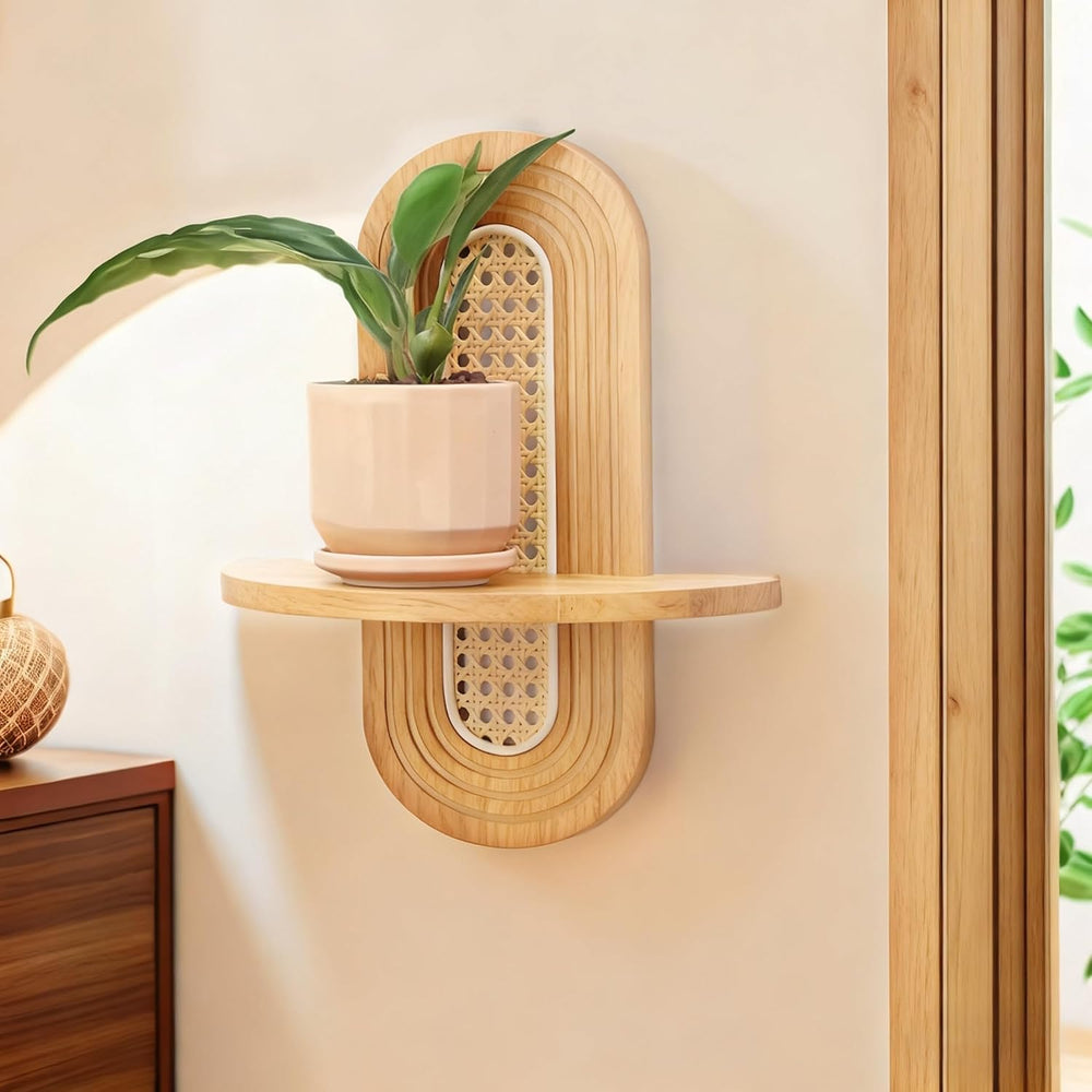 Floating Shelves for Wall, Boho Home Wall Decor,Rattan Plant Shelf Set of 2, ...