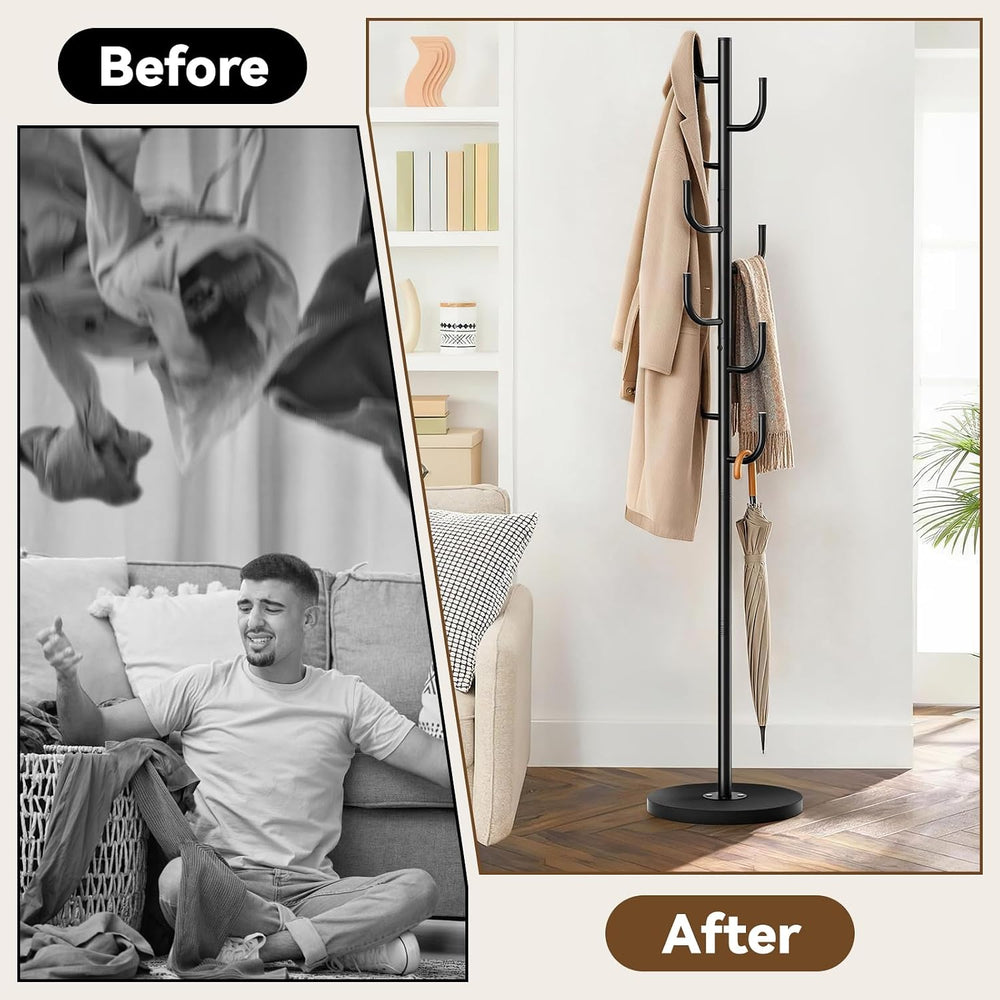 MISSLO Heavy Duty Coat Rack Freestanding Modern L-shaped Coat Tree, Black
