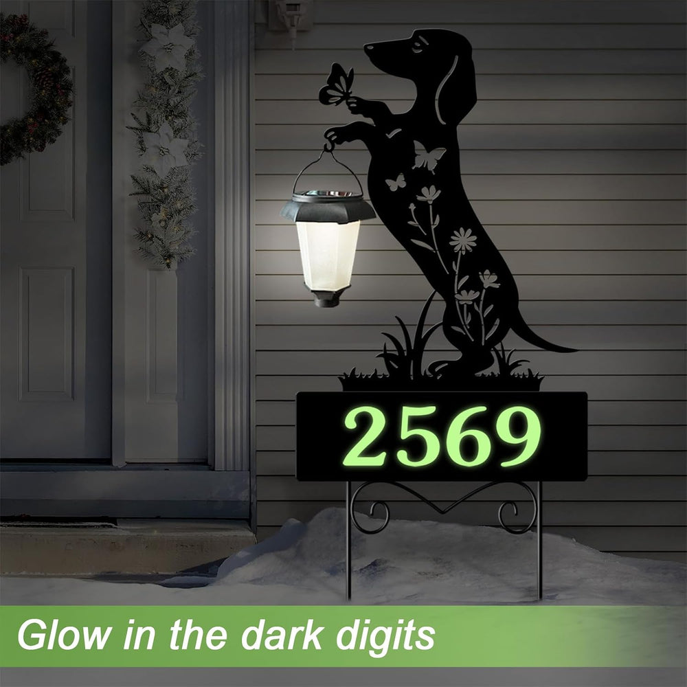 Solar House Numbers for Outside,Dachshund Address Signs for Houses Yard