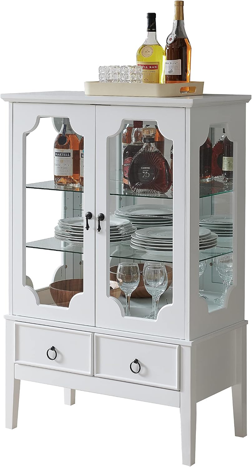 Kings Brand Furniture - Curio Accent Storage Cabinet with Doors, Glass Shelve...