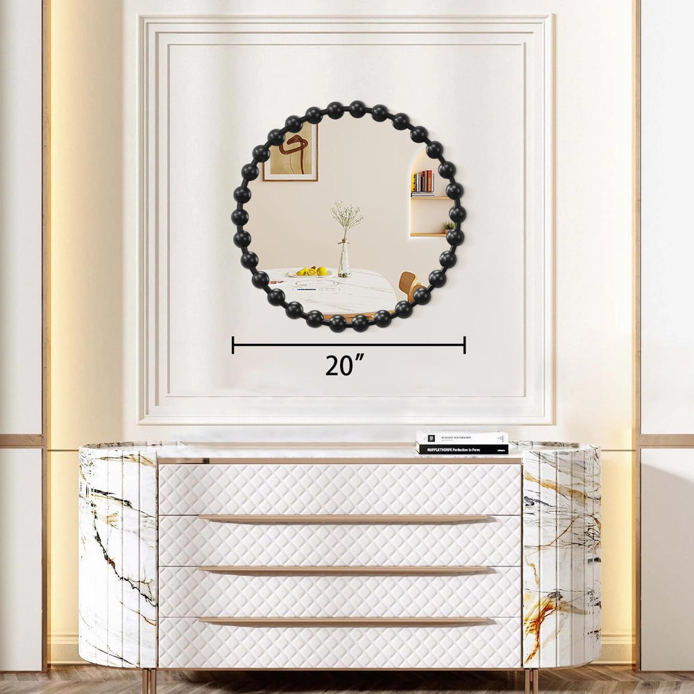 AAZZKANG Round Wall Mirror Black Metal Beaded Framed Large 20"