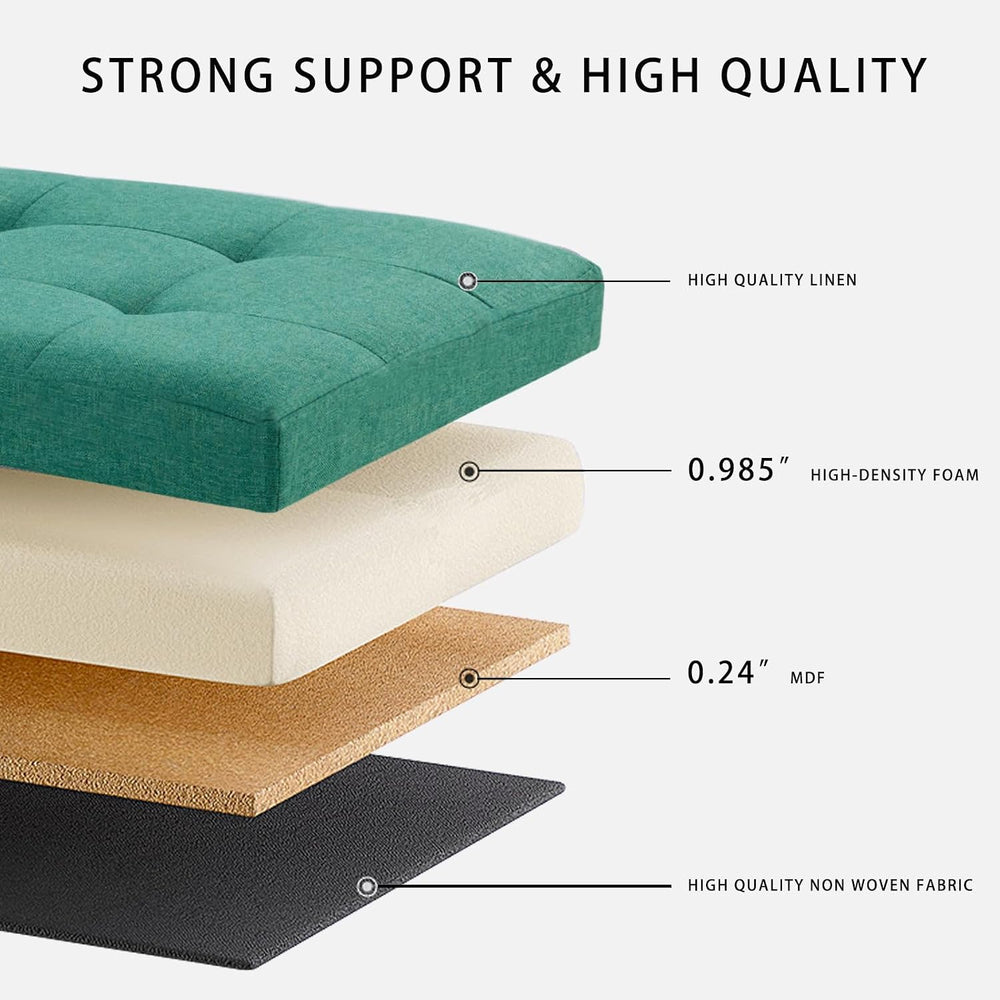 HAUSFRAU Ottoman with Storage Bench Folding Foot Rest Stool Linen Beige