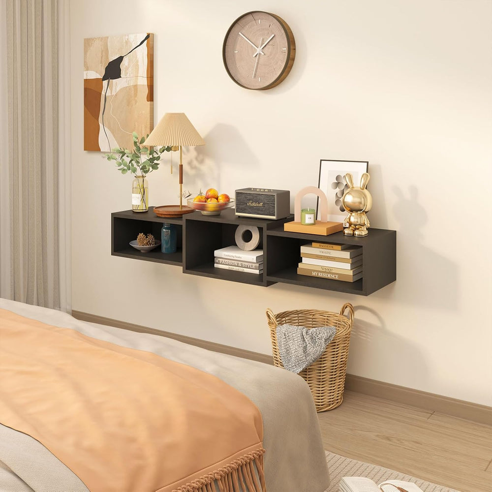 IBUYKE Floating TV Stand Wall Mounted with Power Outlet,Modern Wood Wall Moun...