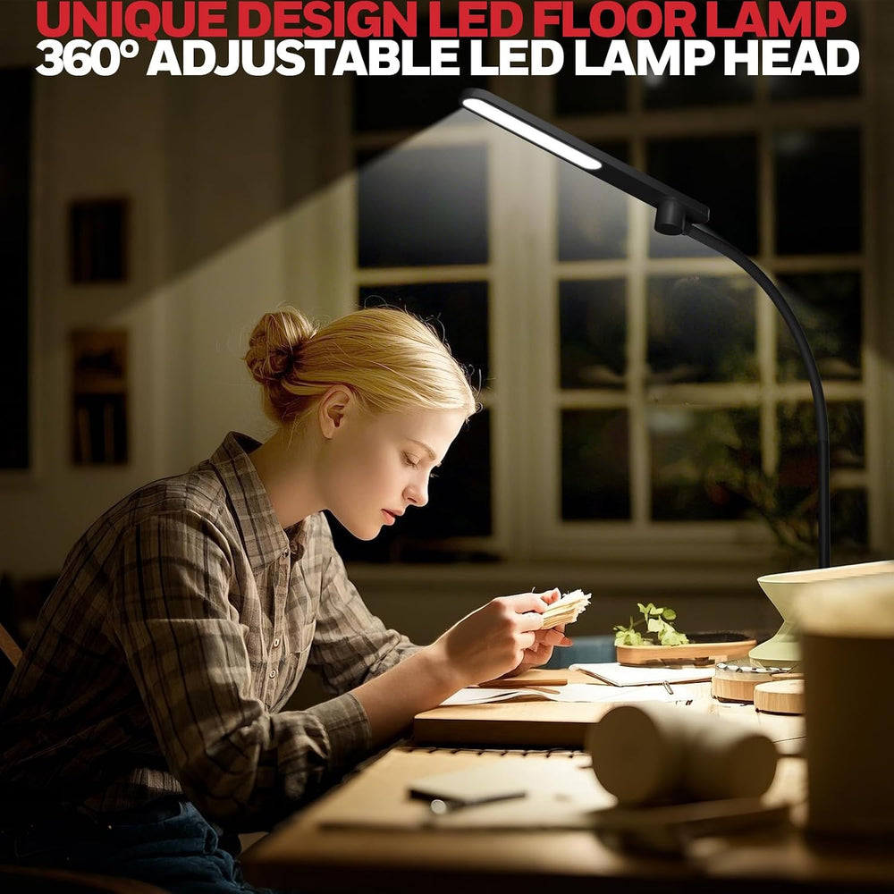 Honeywell LED Floor Lamp with Remote, CRI97 Dimmable Gooseneck 77" Black