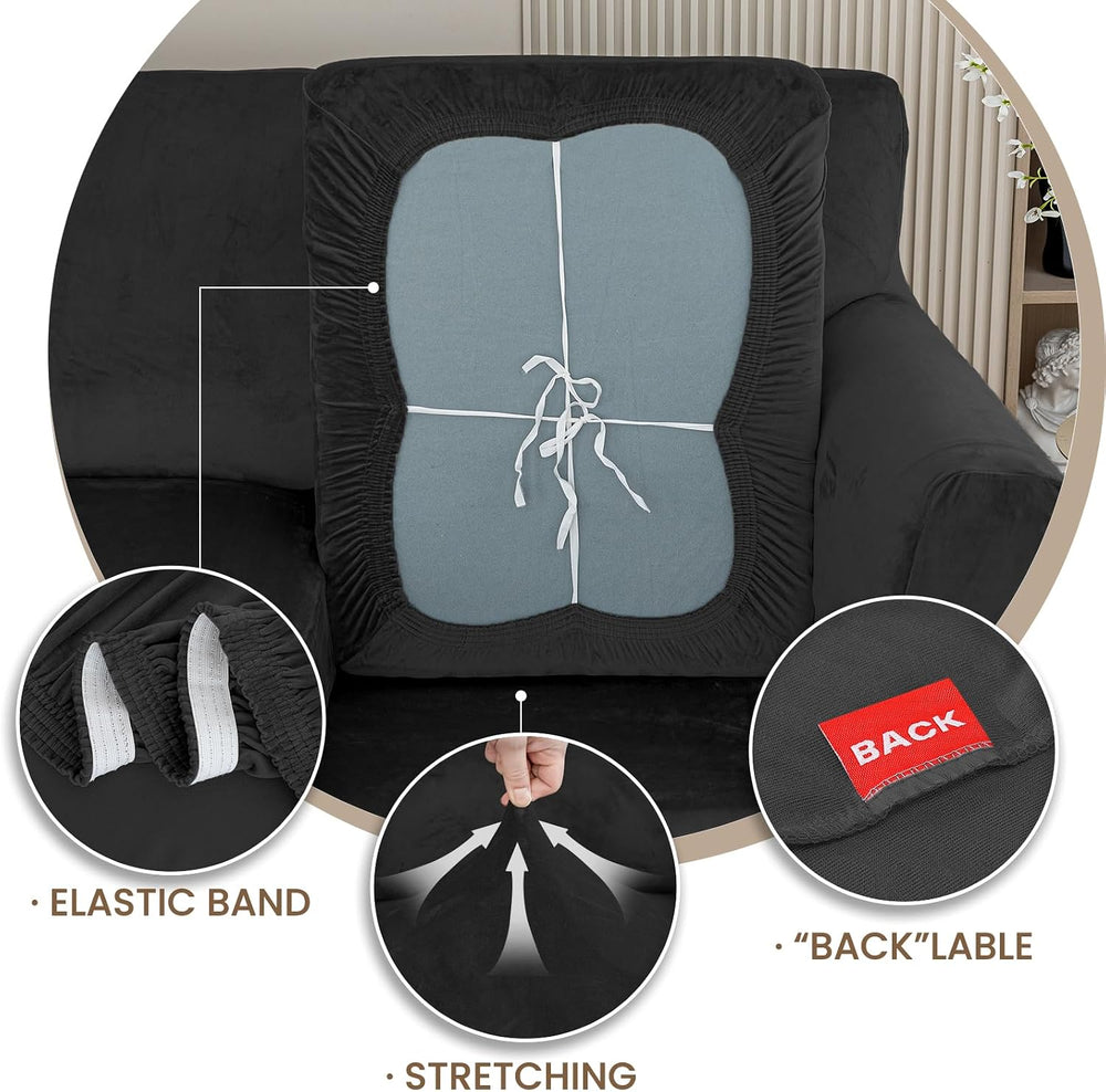 XINEAGE 2-Piece Velvet Armchair Sofa Cover, Couch Covers for Dog,Black