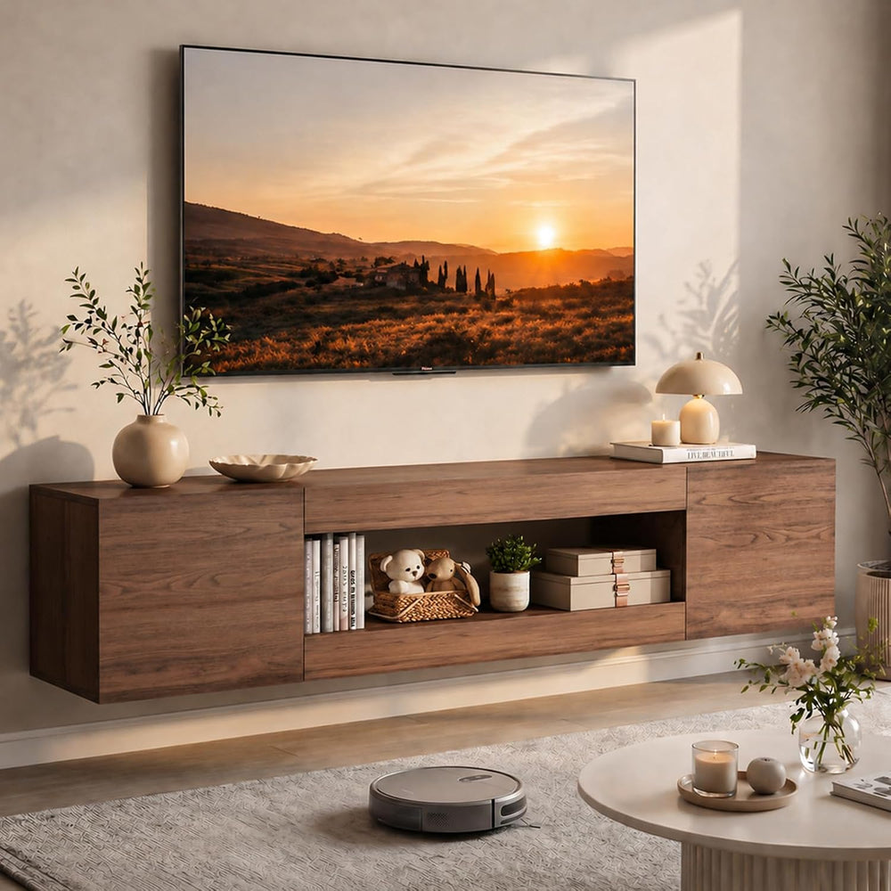 EAG 70" Floating TV Stand for TVs Up to 80", High Gloss, Brown