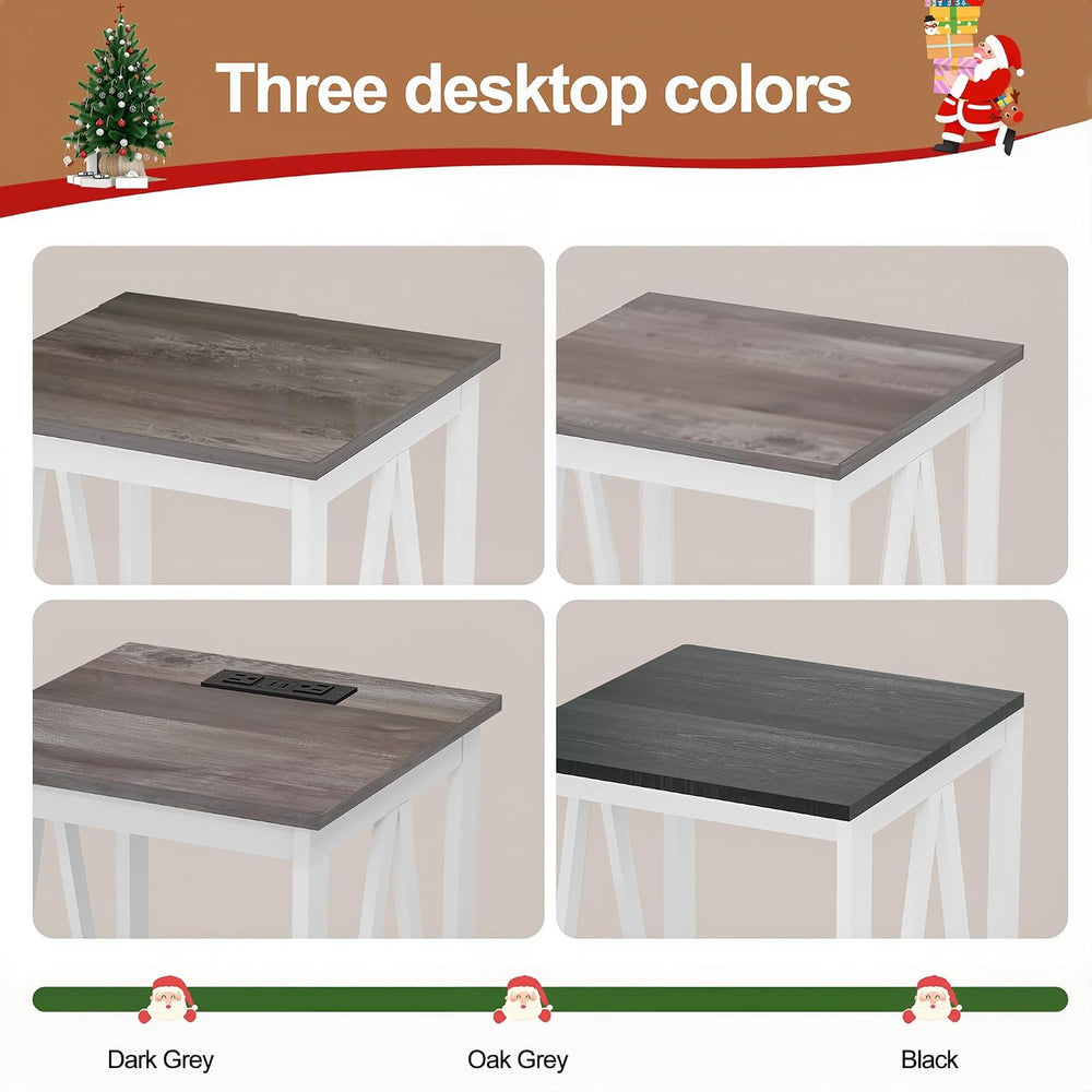 End Table, Farmhouse Square Side Table with 2 USB Ports & 2 Power Outlets