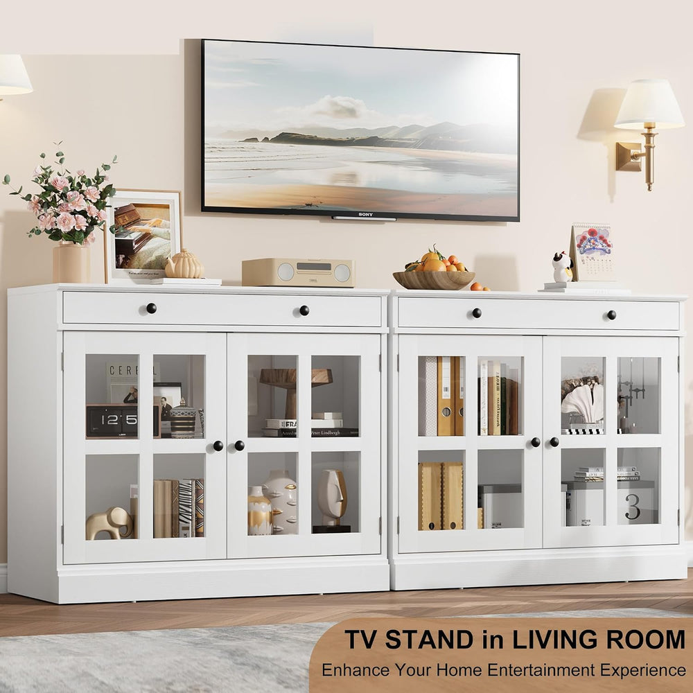 Garvee Sideboard Buffet Cabinet with Glass Doors and Adjustable Shelves