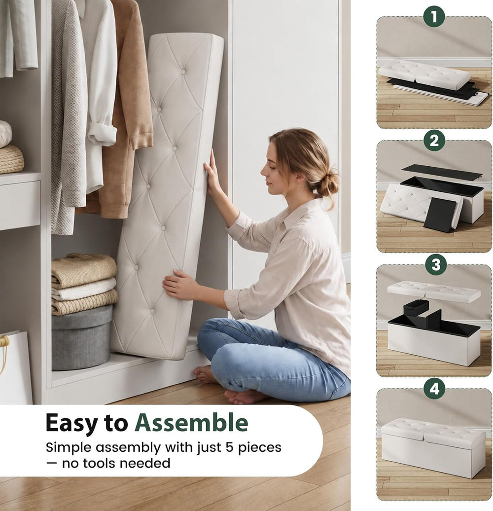 43 Inches Folding Storage Ottoman Bench with Flipping Lid