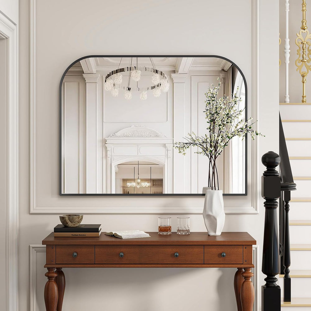 Black Arched Top Wall Mounted Mirror 38"x30"